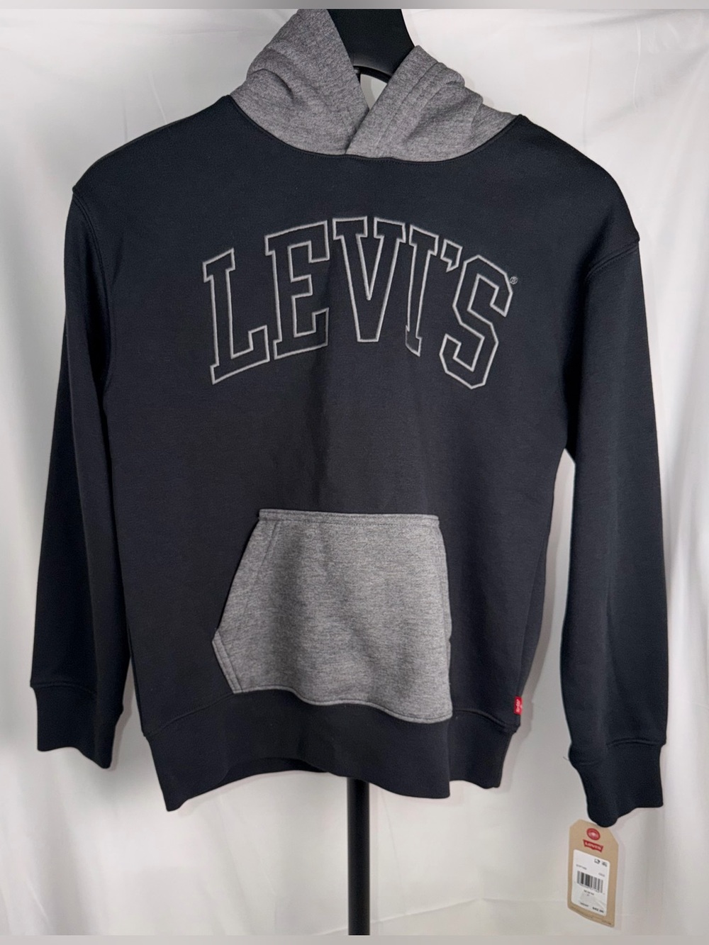 Levi's boys Two-Tone Black and Gray Pullover Hoodie M